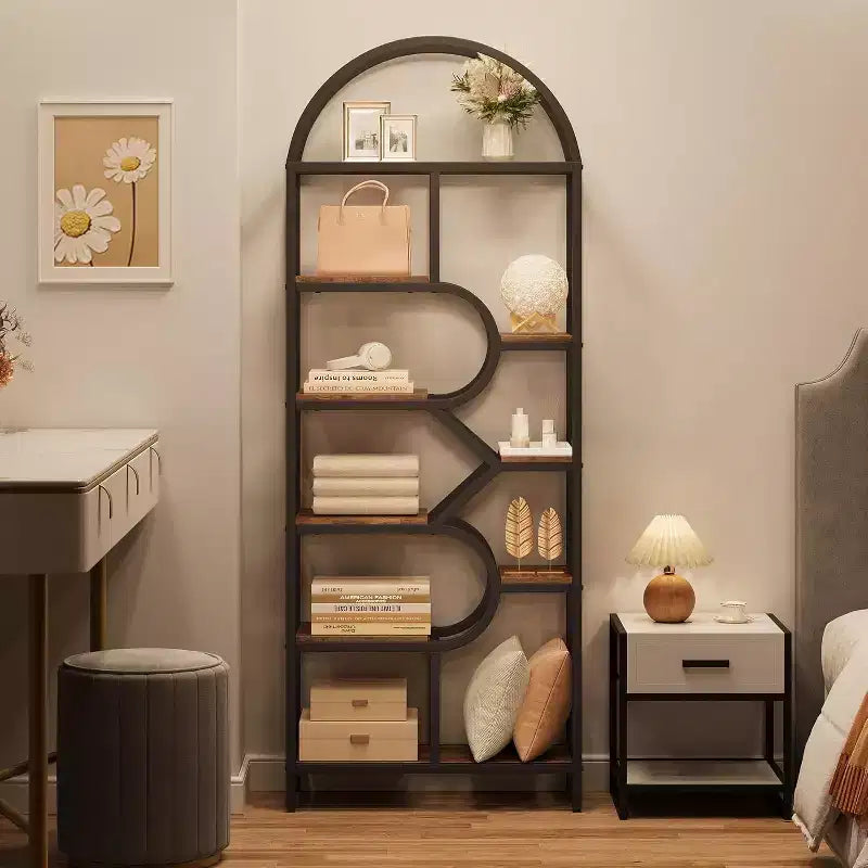 6-Tier Arched Bookcase - Geometric Bookshelf for Home & Office