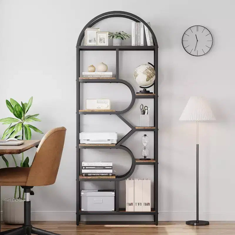 6-Tier Arched Bookcase - 81.7 Tall Geometric Bookshelf for Home & Office - Modern Storage Shelf for Books, Vinyl Records, Decor