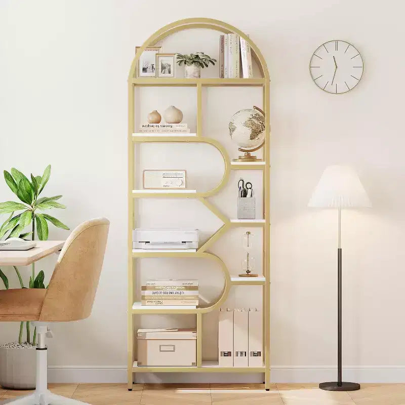6-Tier Arched Bookcase - Geometric Bookshelf for Home & Office
