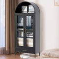 73In Tall Metal Arched Cabinet, Metal Storage Cabinet With 2 Adjustable Shelves & Drawers,Modern Kitchen Pantry With Glass Door,Versatile Cupboard