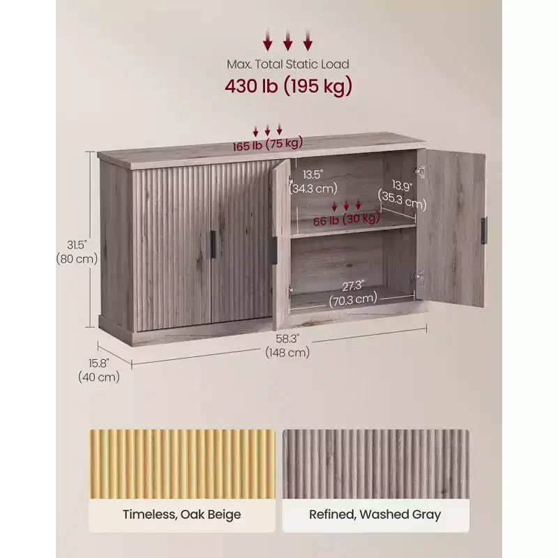 Fluted Buffet Cabinet Sideboard with Adjustable Shelves