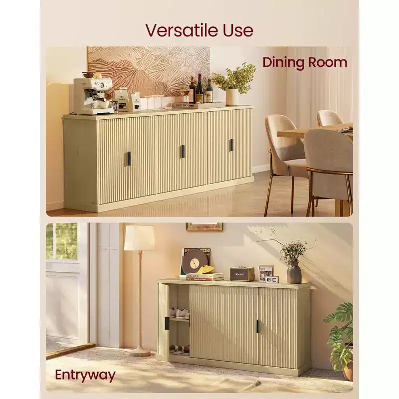 Fluted Buffet Cabinet Sideboard with Adjustable Shelves