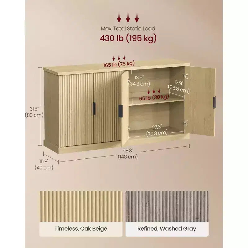 Fluted Buffet Cabinet Sideboard with Adjustable Shelves