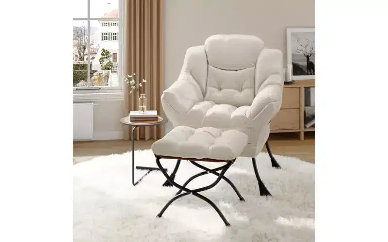 GustoWave Lazy Chair with Ottoman, Modern Lounge Accent Chairs with Footrest, Armrest, Side Pocket, Reading Cozy Lounge Sofa Chair for Living Room