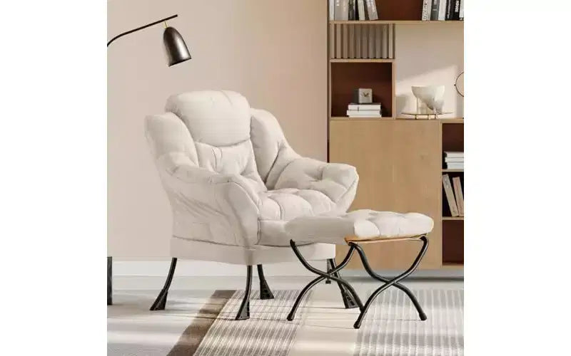 Lazy Chair with Ottoman, Modern Lounge Accent Chair with Footrest, Armrest & Side Pocket for Living Room