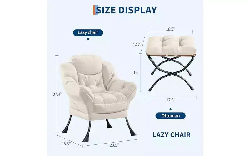 Lazy Chair with Ottoman, Modern Lounge Accent Chair with Footrest, Armrest & Side Pocket for Living Room