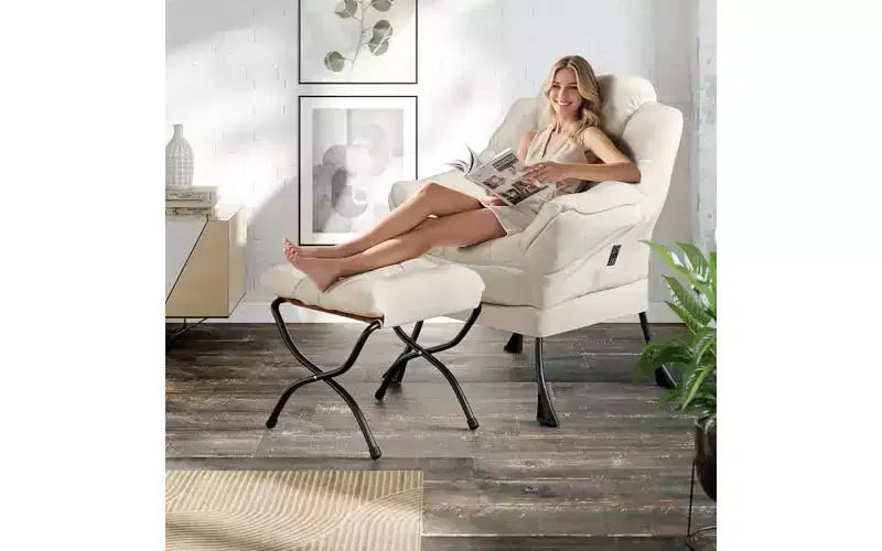 Lazy Chair with Ottoman, Modern Lounge Accent Chair with Footrest, Armrest & Side Pocket for Living Room