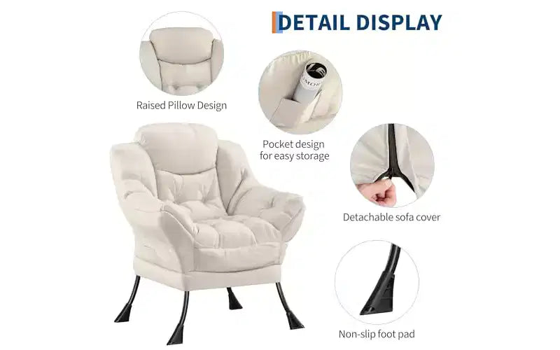 Lazy Chair with Ottoman, Modern Lounge Accent Chair with Footrest, Armrest & Side Pocket for Living Room