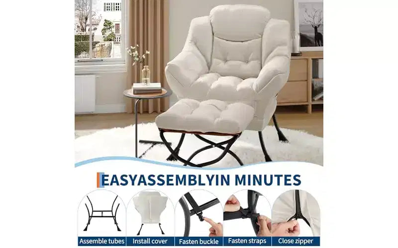 Lazy Chair with Ottoman, Modern Lounge Accent Chair with Footrest, Armrest & Side Pocket for Living Room
