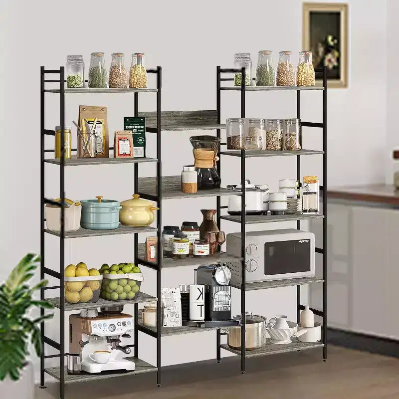 5 Tier Bookshelf, Industrial Wide Bookcase with Open Display Shelves, Rustic Tall Bookshelf for Bedroom Office