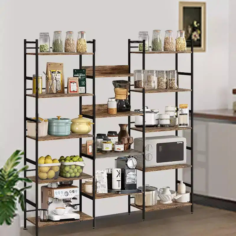 5 Tier Bookshelf, Industrial Wide Bookcase with Open Display Shelves, Rustic Tall Bookshelf for Bedroom Office