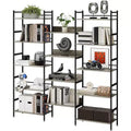 Triple Wide 5 Tier Bookshelf, Industrial Large Bookshelf with 4 Open Display Shelves, Tall Rustic Bookcase for Bedroom Office