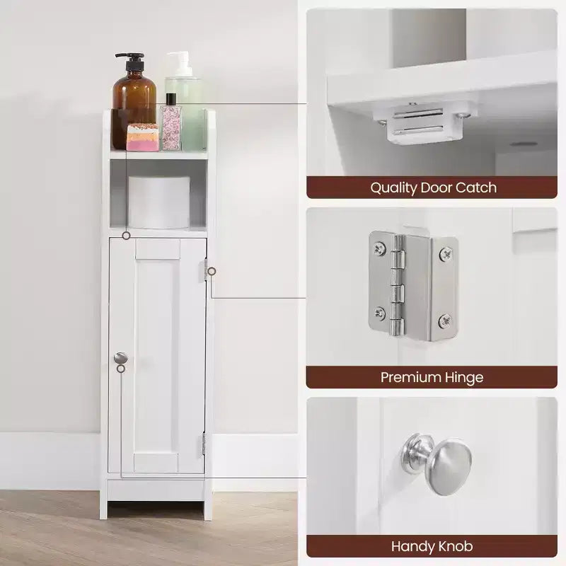 Narrow Bathroom Storage Cabinet with Adjustable Shelves & Door