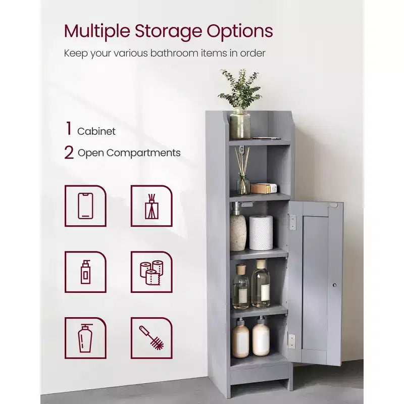 Narrow Bathroom Storage Cabinet with Adjustable Shelves & Door
