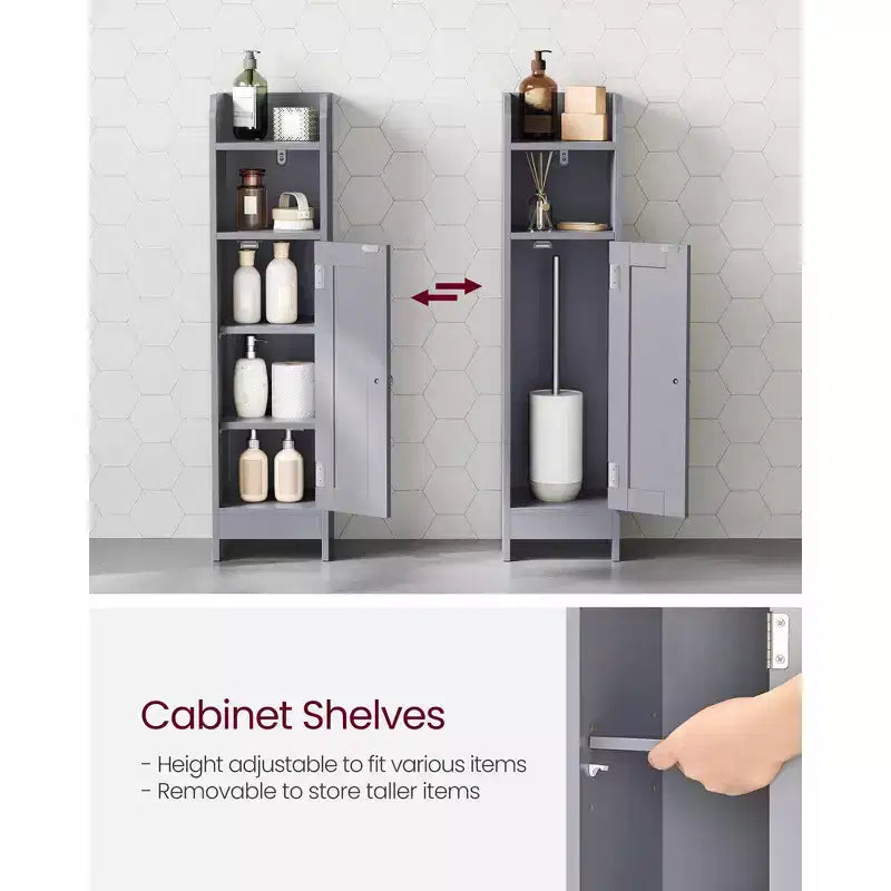 Narrow Bathroom Storage Cabinet with Adjustable Shelves & Door