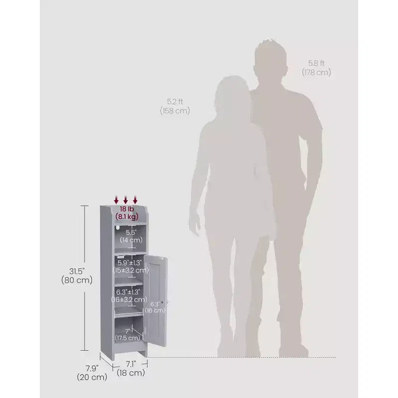 Narrow Bathroom Storage Cabinet with Adjustable Shelves & Door