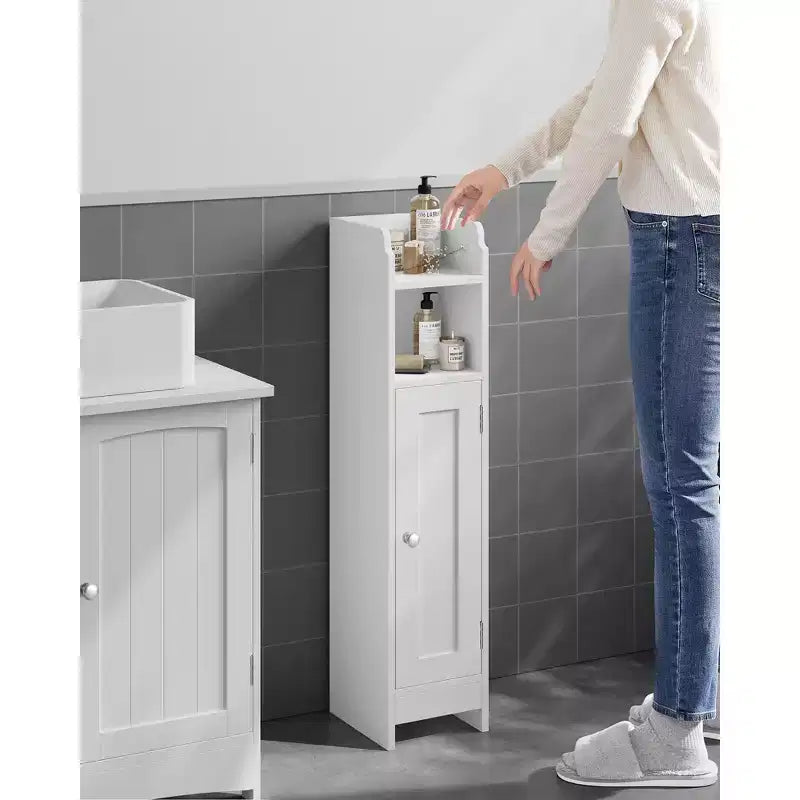 Narrow Bathroom Storage Cabinet with Adjustable Shelves & Door