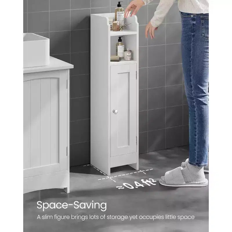 Narrow Bathroom Storage Cabinet with Adjustable Shelves & Door