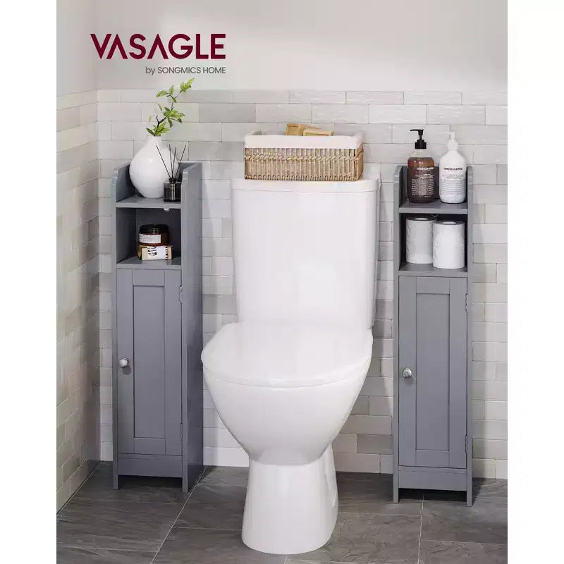 Space-Saving Narrow Bathroom Storage Cabinet with Adjustable Shelves & Door, Floor Organizer for Toilet Paper & Toiletries, Anti-Tip Design