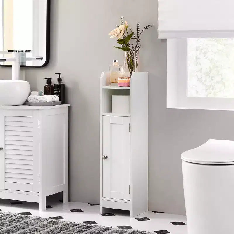 Narrow Bathroom Storage Cabinet with Adjustable Shelves & Door