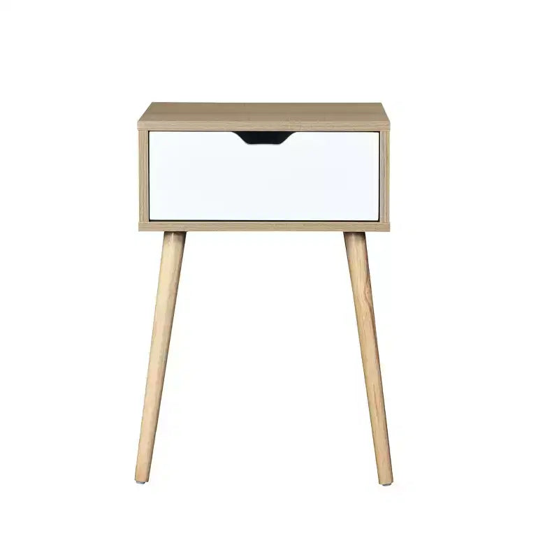 Nightstand with 1 Drawer, Rubber Wood Legs, Mid-Century Modern Storage Cabinet for Bedroom & Living Room