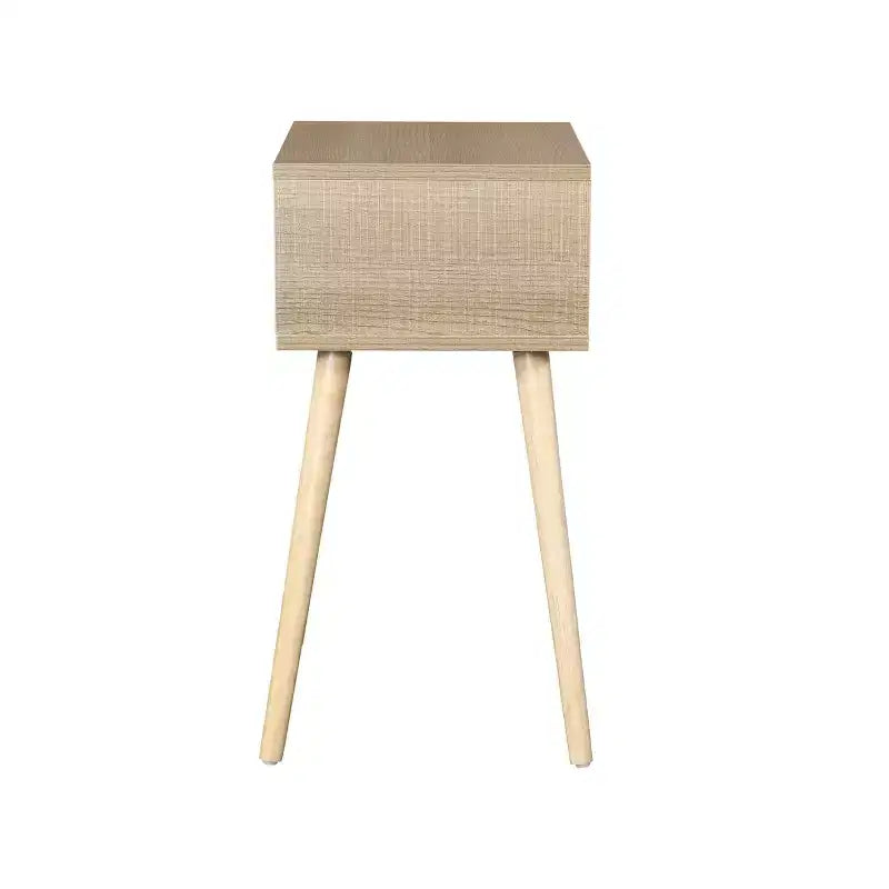Nightstand with 1 Drawer, Rubber Wood Legs, Mid-Century Modern Storage Cabinet for Bedroom & Living Room