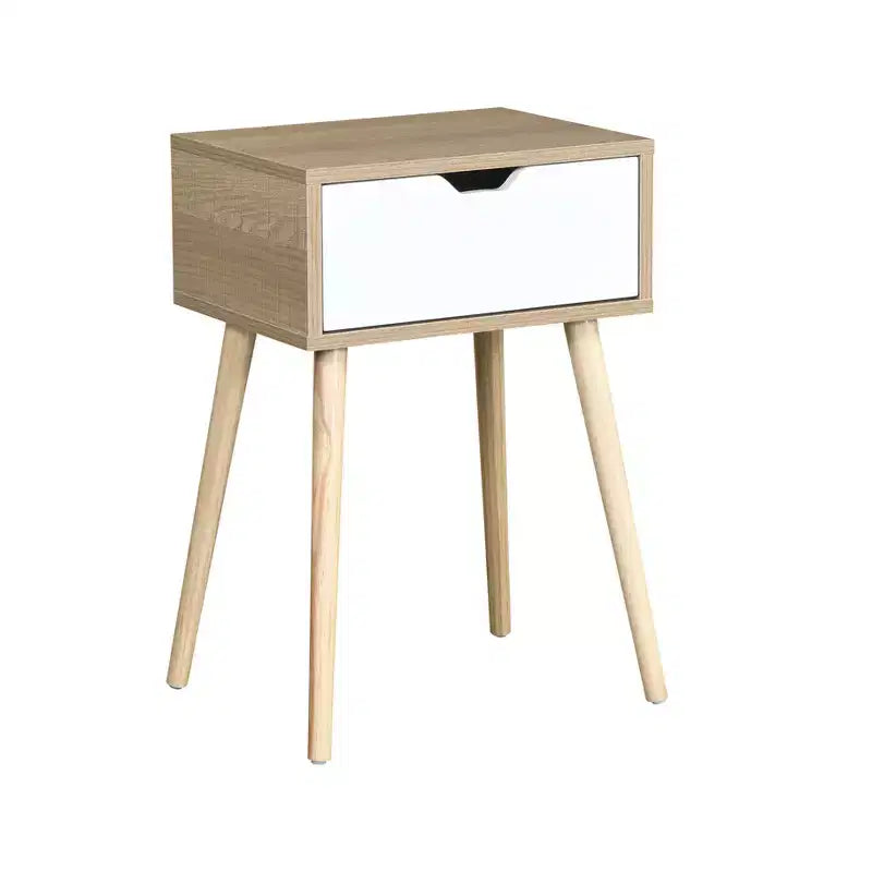 Nightstand with 1 Drawer, Rubber Wood Legs, Mid-Century Modern Storage Cabinet for Bedroom & Living Room