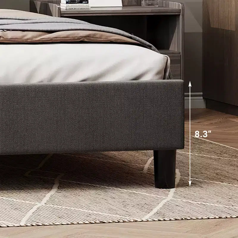 Bed Frame with Adjustable Headboard, Linen Upholstered Full Platform Bedframe with Strong Wooden Slats