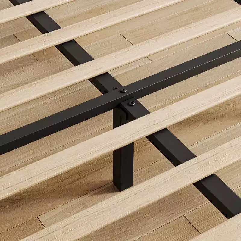 Bed Frame with Adjustable Headboard, Linen Upholstered Full Platform Bedframe with Strong Wooden Slats