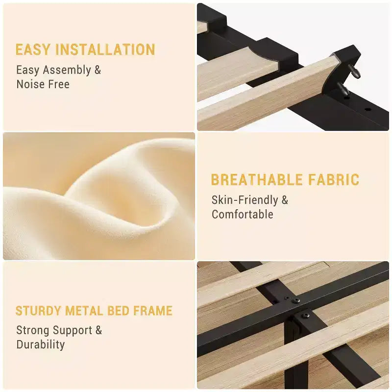 Bed Frame with Adjustable Headboard, Linen Upholstered Full Platform Bedframe with Strong Wooden Slats