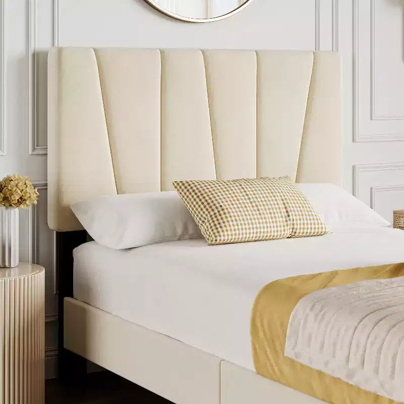Bed Frame with Adjustable Headboard, Linen Upholstered Full Platform Bedframe with Strong Wooden Slats