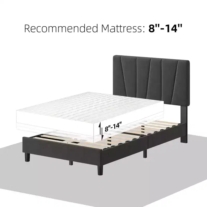 Bed Frame with Adjustable Headboard, Linen Upholstered Full Platform Bedframe with Strong Wooden Slats