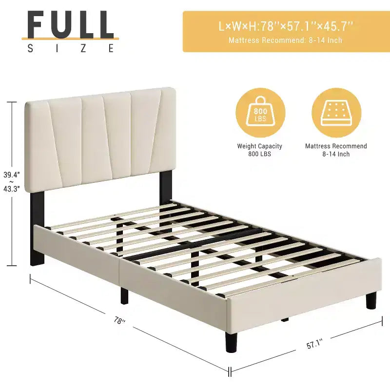 Bed Frame with Adjustable Headboard, Linen Upholstered Full Platform Bedframe with Strong Wooden Slats