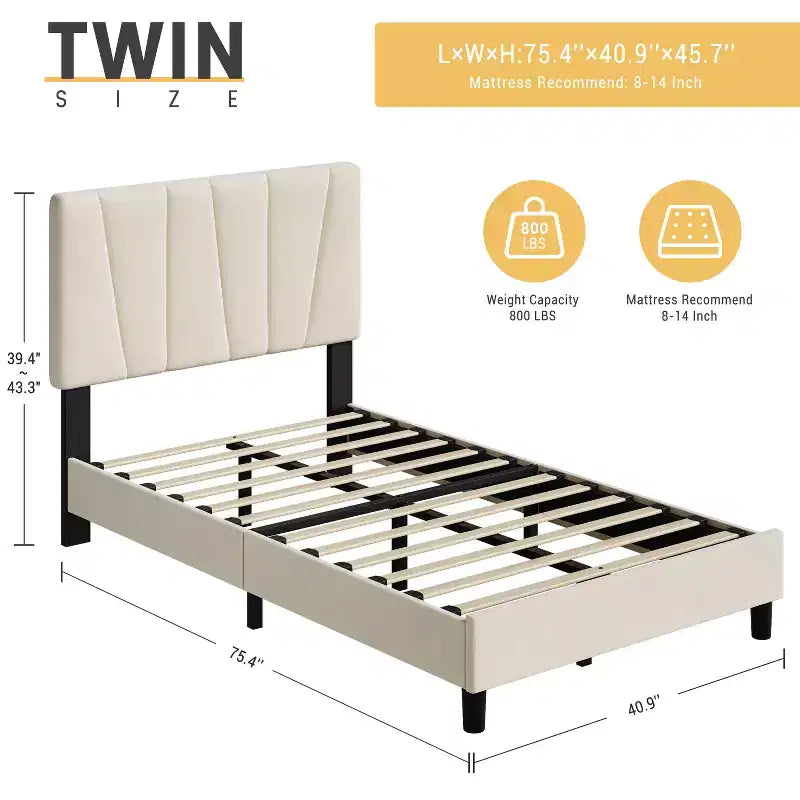 Bed Frame with Adjustable Headboard, Linen Upholstered Full Platform Bedframe with Strong Wooden Slats