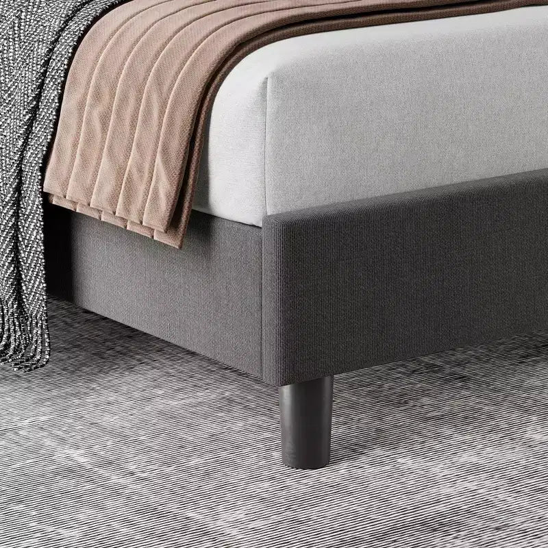 Bed Frame with Adjustable Headboard, Linen Upholstered Full Platform Bedframe with Strong Wooden Slats