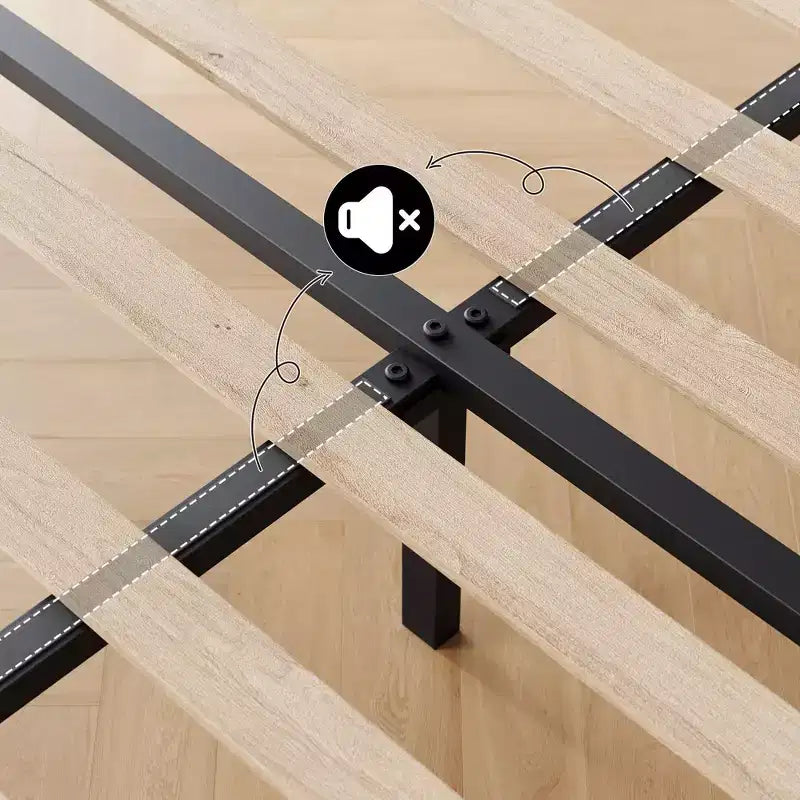 Bed Frame with Adjustable Headboard, Linen Upholstered Full Platform Bedframe with Strong Wooden Slats