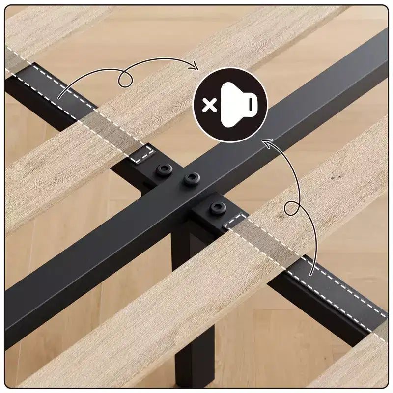 Bed Frame with Adjustable Headboard, Linen Upholstered Full Platform Bedframe with Strong Wooden Slats