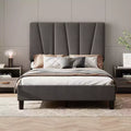 Bed Frame with Adjustable Headboard, Linen Upholstered Full Platform Bedframe with Strong Wooden Slats