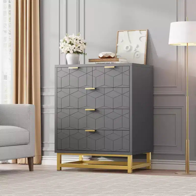5-Drawer Dresser - Modern Grey Chest of Drawers with Metal Base for Bedroom/Living Room/Closet (Organizer Cabinet, Dimensions Not Specified)