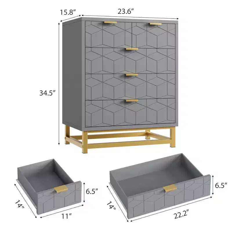 5-Drawer Dresser - Modern Grey Chest of Drawers with Metal Base for Bedroom & Living Room