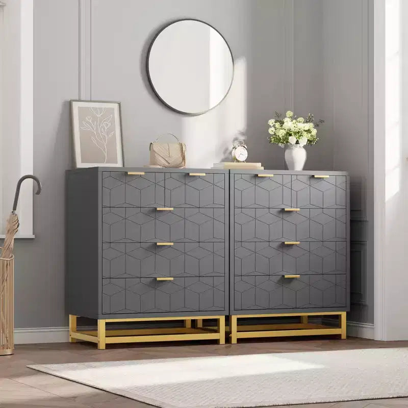 5-Drawer Dresser - Modern Grey Chest of Drawers with Metal Base for Bedroom & Living Room