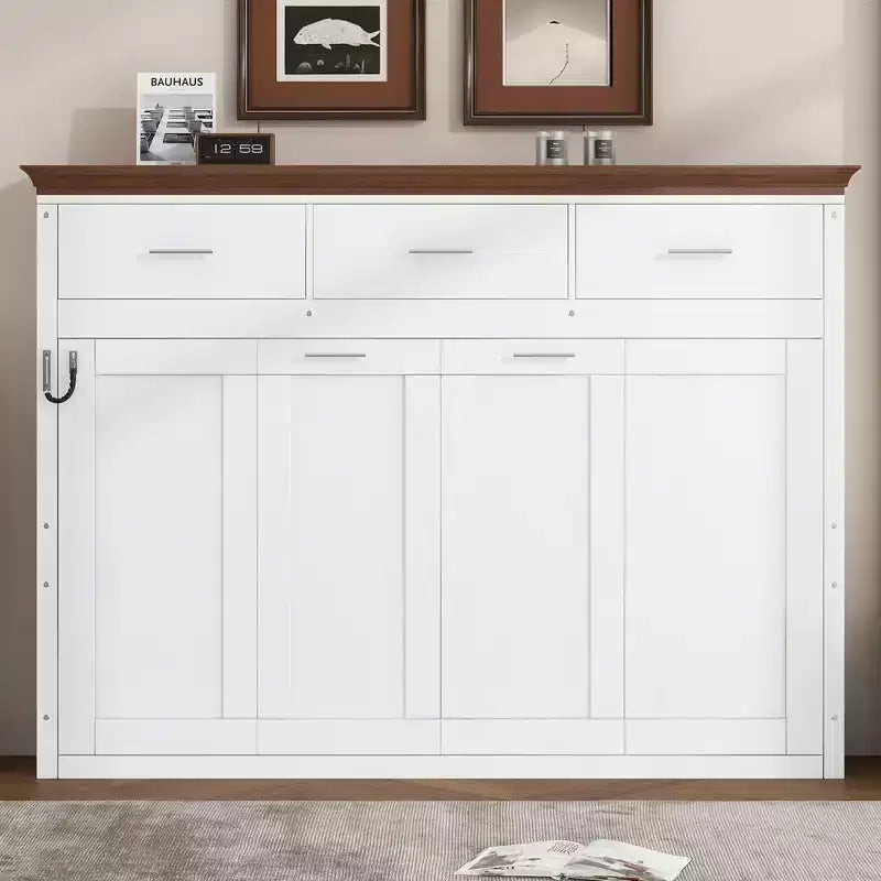 Twin Size Murphy Bed Wall Bed with 3 Drawers, Foldable Cabinet Bed, White -ModernLuxe