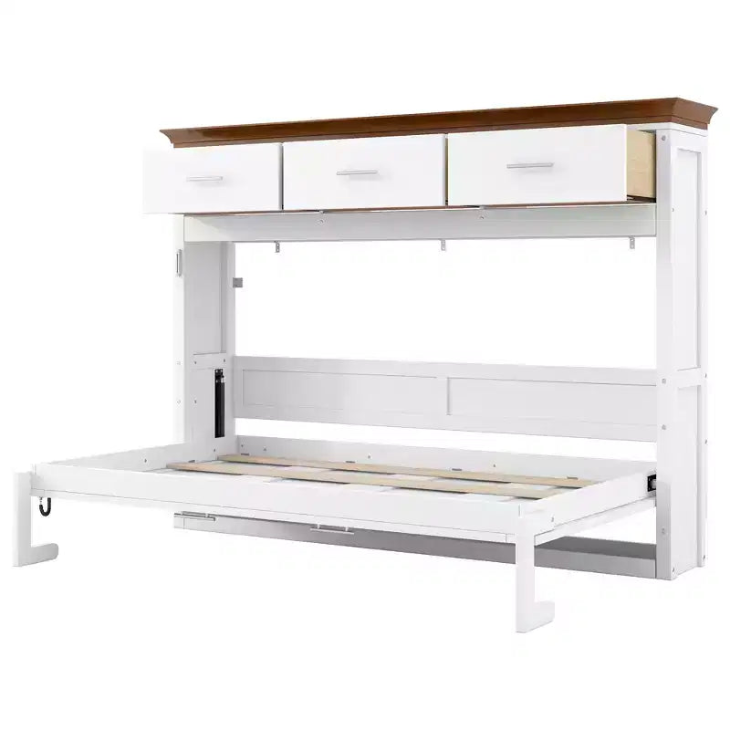 Twin Size Murphy Bed Wall Bed with 3 Drawers, Foldable Cabinet Bed, White