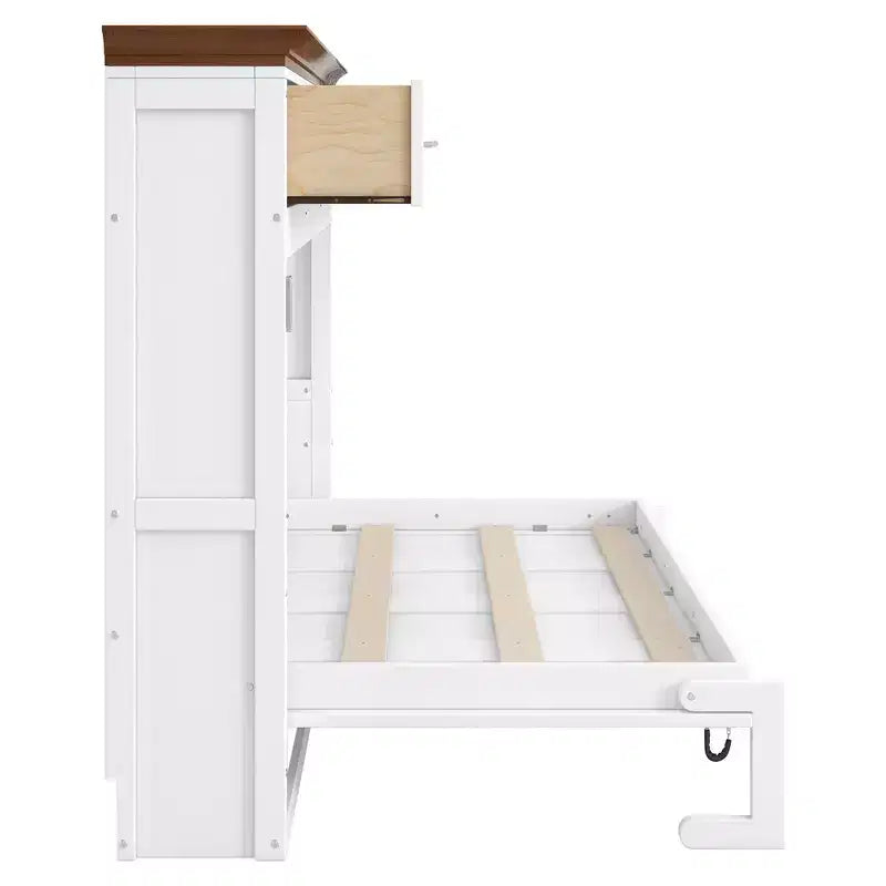 Twin Size Murphy Bed Wall Bed with 3 Drawers, Foldable Cabinet Bed, White