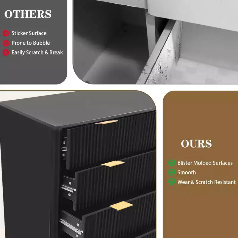 Fluted 5-Drawer Dresser, 48-Inch Tall Modern Chest of Drawers with Anti-Tipping Device, Wood Storage Organizer for Bedroom, Living Room & Hallway