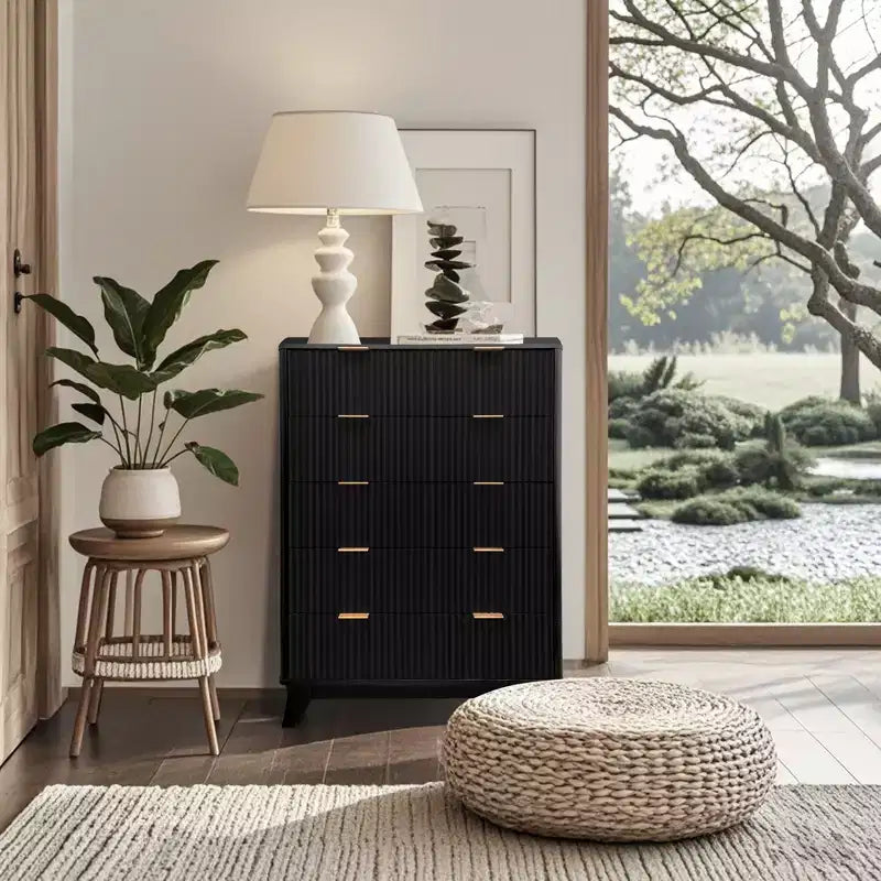Fluted 5-Drawer Dresser, 48-Inch Tall Modern Chest of Drawers with Anti-Tipping Device, Wood Storage Organizer for Bedroom, Living Room & Hallway