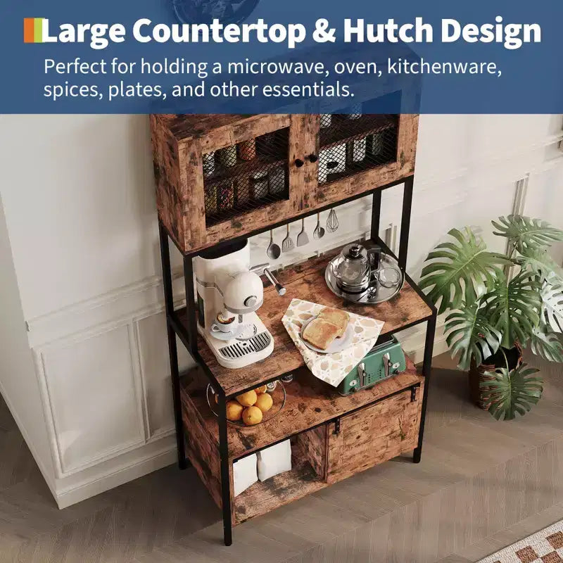 5-Tier Kitchen Bakers Rack with Cabinets & Charging Station
