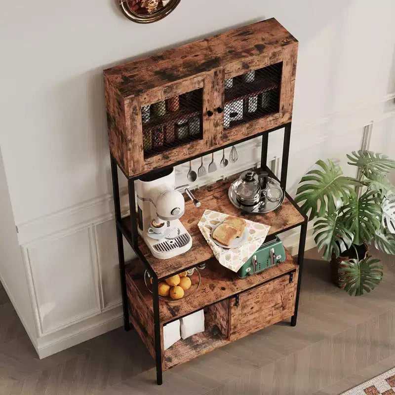 5-Tier Kitchen Bakers Rack with Cabinets & Charging Station