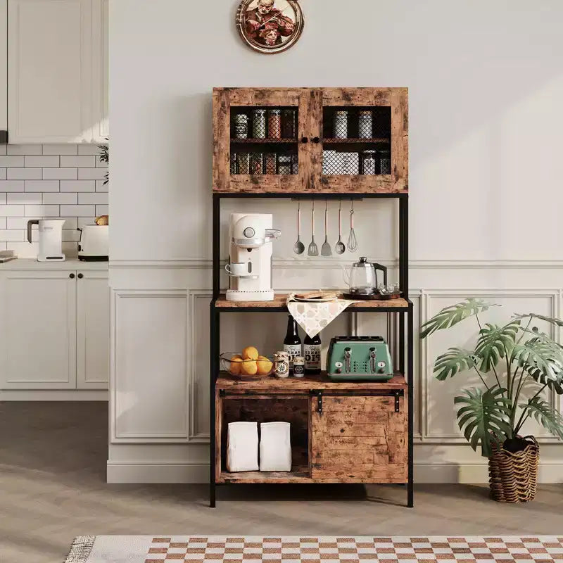 5-Tier Kitchen Bakers Rack with Cabinets & Charging Station