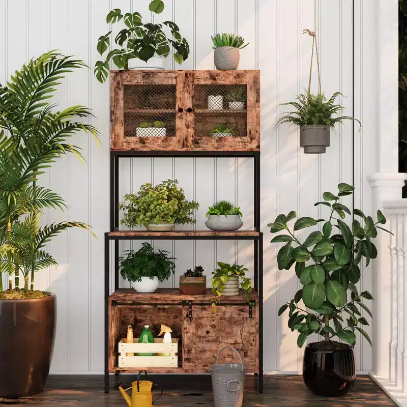 5-Tier Kitchen Bakers Rack with Cabinets & Charging Station